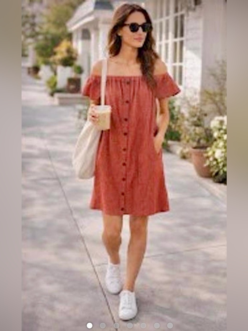 Madewell Rust Red Button-Front Off-Shoulder Dress